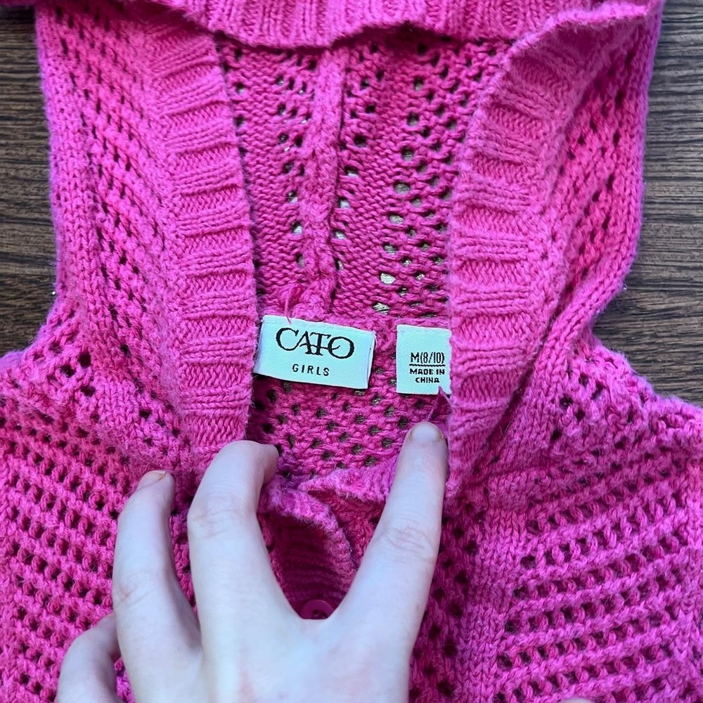 y2k vintage hot pink knit button up henley hooded sweater xs - Picture 4 of 8